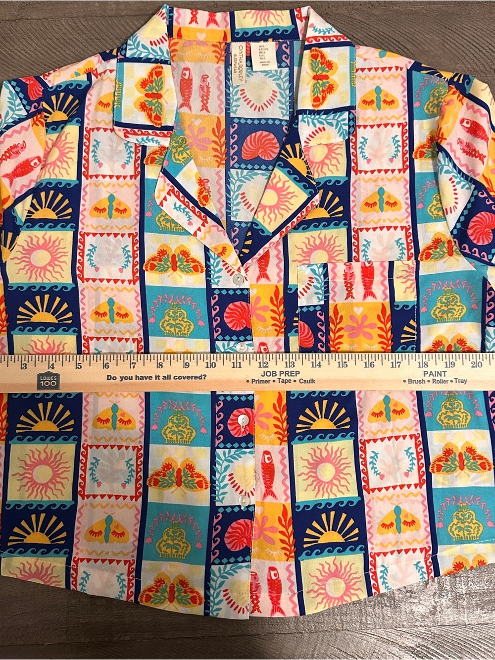 NWOT Cynthia Rowley Women’s Cropped Patchwork Button Up Shirt Colorful Large - Picture 5 of 8